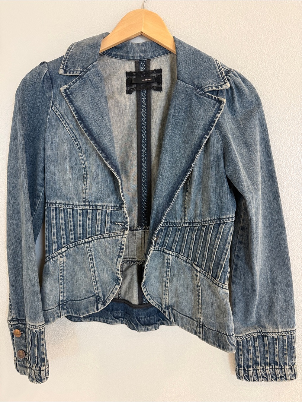 Tailored Blue Denim Jacket with Feminine Seaming